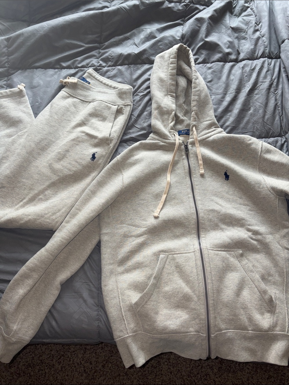 Polo by Ralph Lauren Light Gray Zip Hoodie & Sweatpants Set with Navy Pony